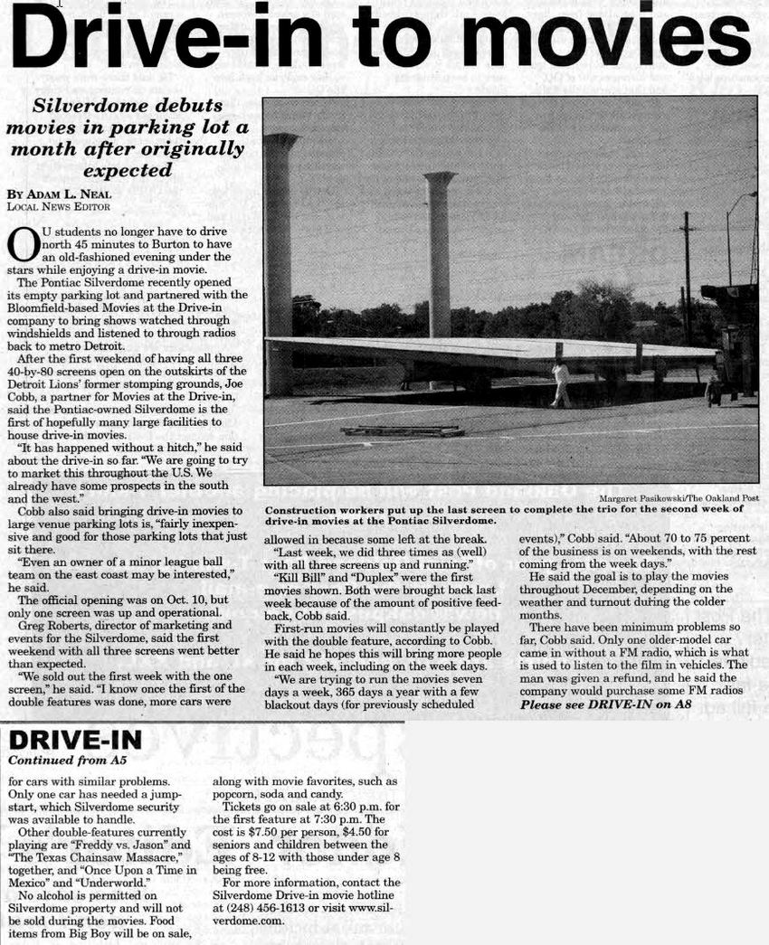 Silverdome Drive-In Theatre - 2003 Opening Article Oakland Post